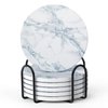 LIFVER Coasters for Drinks, White Marble-Style Absorbent Coasters with Holder, Housewarming Gifts for Home Decor, Suitable for Kinds of Cups, 4 Inches, Set of 6