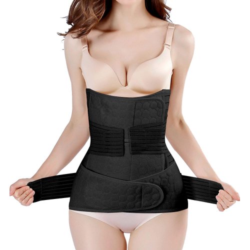 ChongErfei 2 in 1 Postpartum Support Recovery Belly Wrap Waist/Pelvis Belt Body Shaper Postnatal Shapewear,One Size Black