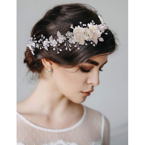 ULAPAN Bride Wedding Headband, Bridal Headpiece, Crystal Pearl Hair Tiara, Rhinestone Bridesmaids Hair Jewelry for Women Party