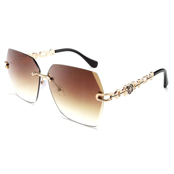 FEISEDY Classic Rimless Sunglasses Women Metal Frame Diamond Cutting Lens Sun Glasses B2567