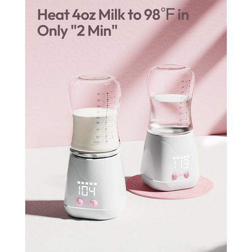 Portable Bottle Warmer, w-maxa Fast Baby Bottle Warmer for Travel with Glass Bottle & 4 Adapters, Rechargeable Bottle Warmer On The Go with Precise Temperature Control for Breastmilk, Formula