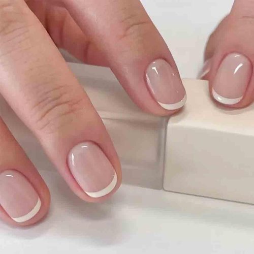 Foccna French Press on Nails Short White Fake Nails Square Acrylic False Nails,Daily Artificial Nails for Women and Girls- 24 pcs