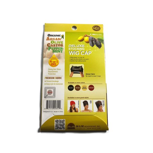Organic Argan Olive Oil & Shea Butter Treated Deluxe Stocking Wig Cap #804 Black