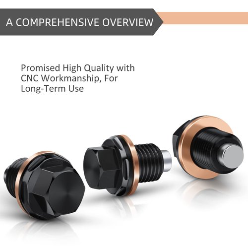 DEEFILL Oil Drain Plug M12 x 1.25, Magnetic Oil Pan Drain Plug T6 Aviation Aluminum with Red Copper Crush Washer Gaskets Compatible with Toyota, Lexus, Nissan, Infiniti