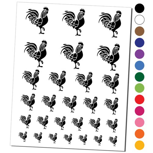 Rooster Strutting Farm Animal Chicken Temporary Tattoo Water Resistant Fake Body Art Set Collection - Yellow (One Sheet)