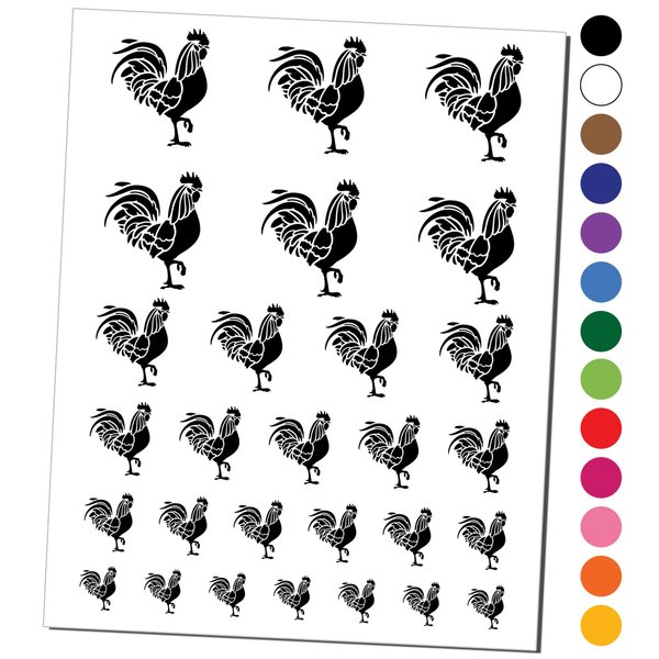 Rooster Strutting Farm Animal Chicken Temporary Tattoo Water Resistant Fake Body Art Set Collection - Yellow (One Sheet)