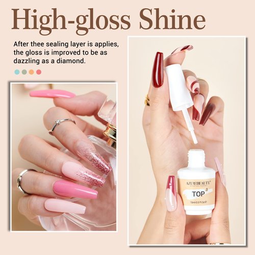 AZUREBEAUTY Dip Powder Liquid Set 15ml/0.5oz, 8 Pcs Dipping Powder Base Activator and Top Coat Brush Saver Nail File Necessary Tools for Dip Powder Nail Kit No Nail Lamp Needed