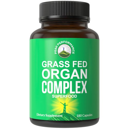 Peak Performance Grass Fed Beef Organ Complex (180 Capsules) Desiccated Organs Superfood Pills Rich in Antioxidants, Enzymes, Vitamin B12. Made from Liver, Heart, Kidney, Pancreas, Spleen