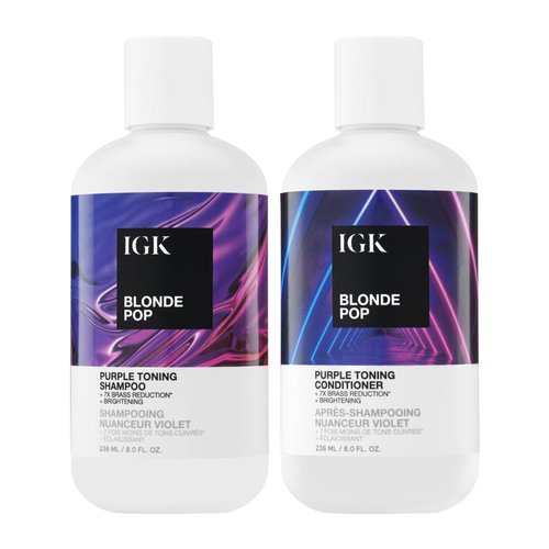 IGK Blonde Pop Shampoo + Conditioner Kit | Brighten + Neutralize Brass | Vegan + Cruelty Free | 16 Oz