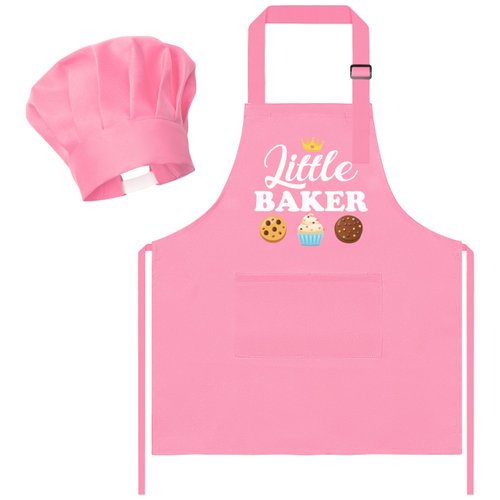 R HORSE 2Pcs Kid Apron And Chef Hat Set, Adjustable Children Pink Baker Kitchen Apron, Dress up Role Play Chef Toy, Cooking Baking Painting Kit Kid Funny Cooking Gift Birthday New Year Christmas Gift