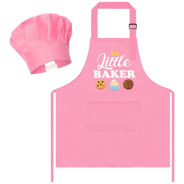 R HORSE 2Pcs Kid Apron And Chef Hat Set, Adjustable Children Pink Baker Kitchen Apron, Dress up Role Play Chef Toy, Cooking Baking Painting Kit Kid Funny Cooking Gift Birthday New Year Christmas Gift