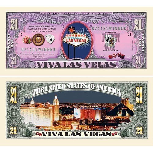 25 Las Vegas 21 Dollar Bill with Bonus “Thanks a Million” Gift Card Set