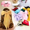 Hibasso 2-Piece Silky Satin Hair Bows Set for Women, Girls with Long Tails and Metal Clips – Aesthetic bow hair clip, Stylish Hair Accessories (Light Pink & Bright Yellow)