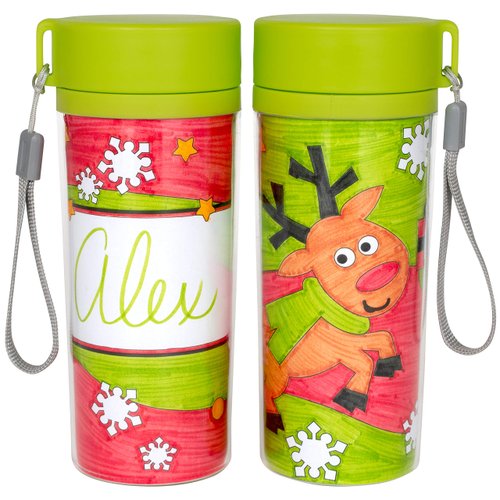 READY 2 LEARN Christmas Crafts - Design Your Own Travel Mugs - Set of 2 - Christmas Crafts for Kids - Reusable 11 oz Water Bottles - BPA Free
