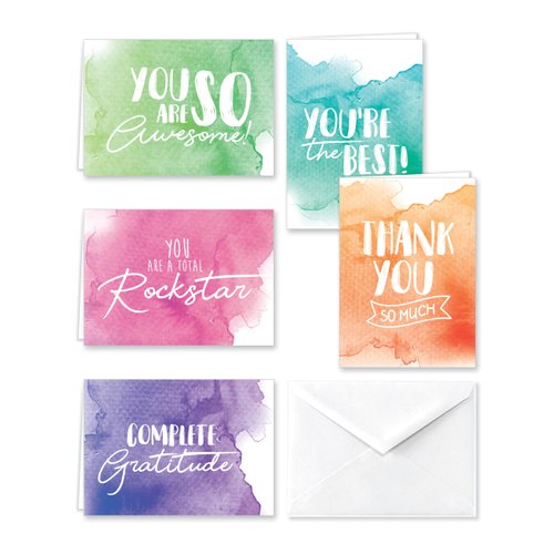 Paper Frenzy Watercolor Appreciation Thank You Note Cards and White Envelopes - 25 pack