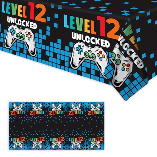 ORIKEK 12Th Happy Birthday Party Supplies Tablecloth Decorations for Video Game Kids Official Teen Player on Birthday Party Decoration Picnic Camping Plastic Table Cover Supplies