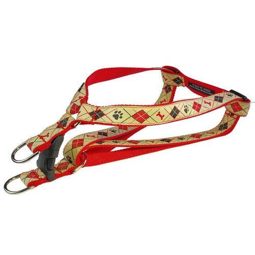 Small Tan Argyle Dog Harness: 5/8" Wide, Adjusts 15-21" - Made in USA.