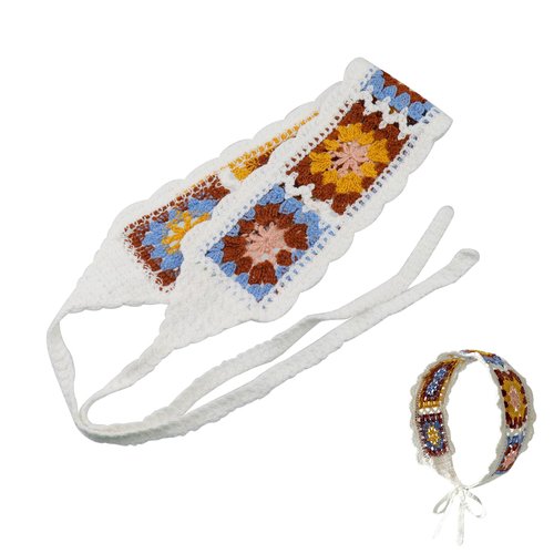 Mewutal Crochet Headband for Women Boho Woven Hairband Wide Rim White Headband Knit Hair Tieback Vintage Crochet Head Wrap for Lady (White)