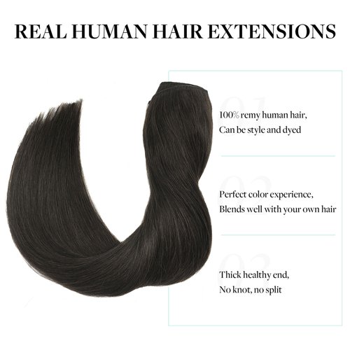 DOORES Human Hair Wire Hair Extensions Dark Brown to Chestnut Brown 16 Inch 95g Wire Hair Extensions Straight Invisible Hairpiece with Transparent Line