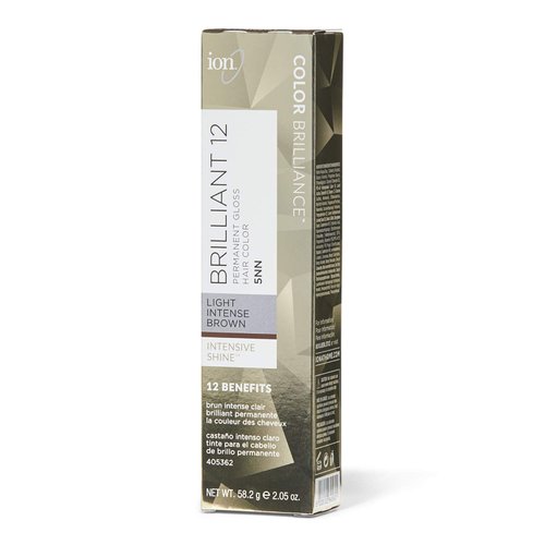 ion 5NN Light Intense Brown Brilliant 12 Permanent Gloss Hair Color High Shine, Anti-Fade UV Protection, 100% Gray Coverage, PPD Free, 2.05 Oz