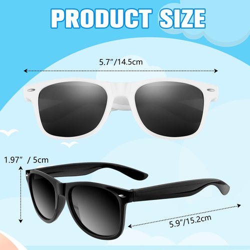 ASTARON 12 Pack Kids Party Sunglasses Bulk Neon Party Favors for Beach Wedding Party Pool Party Supplies, Balck and White