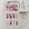 Coffin Press on Nails Medium Fake Nails with Purple Marble Designs Acrylic Nails Press ons Glossy Glue on Nails Pink Translucent False Nails Artificial Stick on Nails for Women 24Pcs