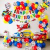 MOVINPE Transportation Birthday Decoration for Boys Happy Birthday Banner Cars School Bus Train Fire Truck Motorcycle Plane Foil Balloons Transport Vehicles Cake Topper Kids 2nd Birthday Decor