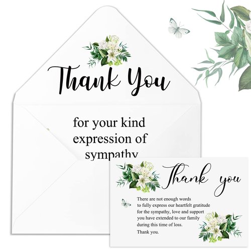 Marspark 50 Pack Thank You Sympathy Cards Funeral Thank You Cards with Envelopes and Message Memorial Card Sympathy Cards Greenery Bereavement Cards for Funeral Family Friends Loved Ones (Lily)