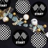 50 PCS Black and White Checkered Party Plates for Race Car Themed Party Decoration 7 Inches Race Car Birthday Paper Plates Checkered Disposable Dessert Plates for Boys Girls Race Car Party Supplies