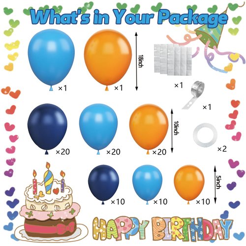 Blue and Orange Balloons Garland Arch Kit,96 Pcs Royal Blue Orange and Light Blue Balloon Arch Kit for Boys Girls Birthday Graduation Engagement Wedding Baby Shower Party Supplies