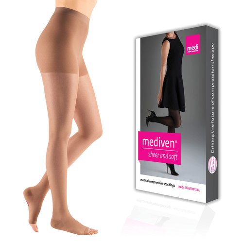 mediven sheer & soft for Women, 15-20 mmHg Panty Open Toe Compression Stockings, Natural, IV-Standard