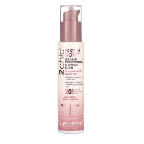 GIOVANNI 2chic Leave-In Conditioning Styling Elixir - Anti-Frizz Natural Hair Smoothing Formula with Shea Butter & Sweet Almond Oil, Macadamia, Detangler, Paraben Free, Color Safe Conditioner - 4 oz