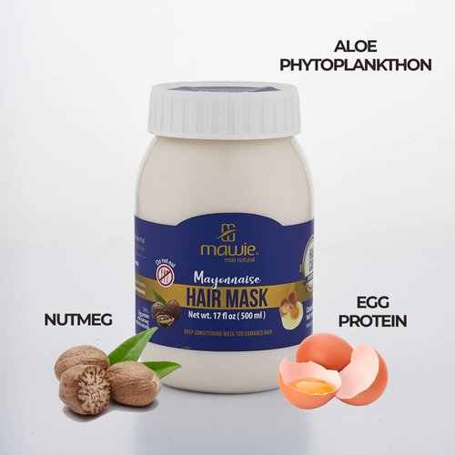 Mawie 500ml - Deep mayonnaise hair mask for damage hair with egg and cacao extract - Hair treatment for dry ends .strengthenes and adds shine - fortifies weak hair, nourishes processed hair