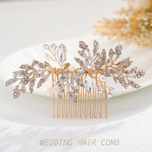 Foyte Crystal Bride Wedding Hair Comb Leaf Bridal Headpieces Rhinestone Hair Pieces Pearl Bridesmaid Side Combs Hair Accessories for Women (rhinestone)
