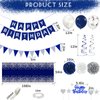 Navy Blue Silver Birthday Decorations for Men, Blue Birthday Party Supplies with Tablecloth Happy Birthday Banner Confetti Balloons Paper Pom Poms Hanging Swirls Cake Toppers
