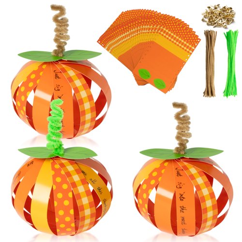 BeYumi 30Pcs Thanksgiving Paper Strip Pumpkin Craft Kit DIY Fall Gratitude Pumpkin Thankful Crafts Autumn Holiday Religious Crafts Decor Home School Classroom Party Fun Activities for Kids