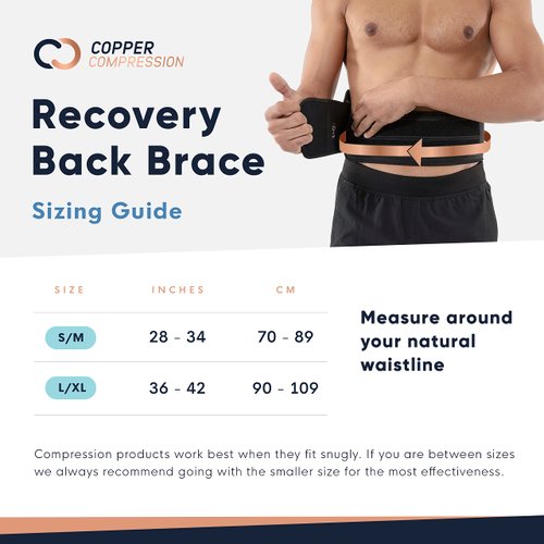 Copper Compression Lower Back Lumbar Support Brace, 1 Guaranteed Highest Copper Content, Great for All Activities! Infused Fit Wrap/Belt, Wear Anywhere! (Waist 28" - 38")