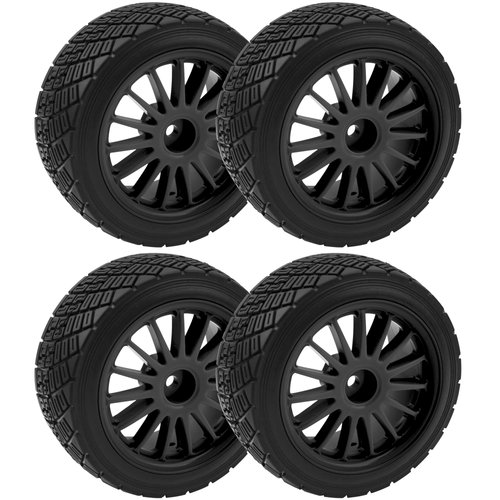 HIRCQOO 80mm/3.14" Rubber Tires & Plastic Wheel Rims 2.2 Inch 12mm Hex Hub Compatible with 1/10 HPI WR8 Off-Road Rally 1/14 WLtoys 124019 144001 1/16 Redcat Volcano RC Buggy (Black)