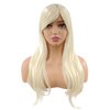 PORT&LOTUS Natual Blonde Wig Long Curly Cosplay Wig With Bangs (Side Part) Wigs for Women Synthetic Body Wave Wigs for White Women with Wig Cap Custume Party Wigs for Black Women 26 inch