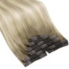 Sunny Ombre Clip in Hair Extensions Real Human Hair Clip in Remy Hair Extensions Ash Blonde Ombre Sunkissed Blonde Remy Clip in Human Hair Extensions Double Weft 120g 7pcs 18inch