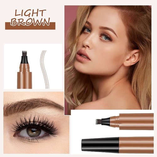 Magic Eyebrow Pencil,2024 New 3D Waterproof Microblading Eyebrow Pencil Contouring Pen,4 Tipped Precise Brow Pen,Fine Stroke Microblading Eyebrow Pencil Natural Makeup Effec(Light Brown-2PCS)
