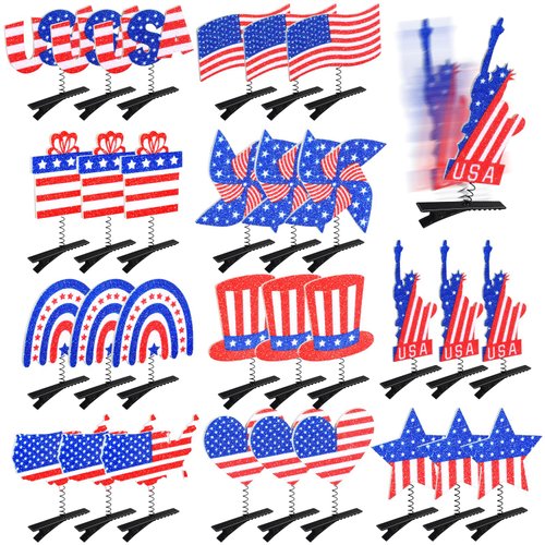 Luinabio 30 Pcs Patriotic Hair Clips Red White and Blue Hairpins Independence Star and Striped Hair Accessories USA 4th of July Memorial Day little Hair Clip for Women Girl School Home Party