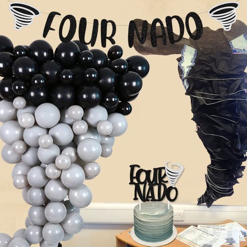 Cheereveal Fournado Birthday Party Decorations, Tornado Birthday Decorations, Tornado Theme 4th Birthday Party Supplies, Four-Nado Banner Cake Topper Balloons for Four Year Old Girls Boys