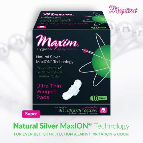 Maxim Cotton Organic Sanitary Pads (1 Pack, MaxION-Wing-Nighttime)