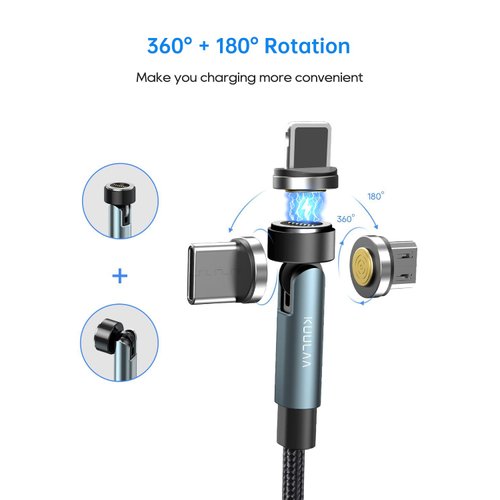 Kuulaa 7pin Magnetic Charging Cable 2Pack 3FT 540° Rotating Magnetic Phone Charger Cable 3A Fast Charging Data Transfer Magnetic USB Cable Nylon-Braided Cords