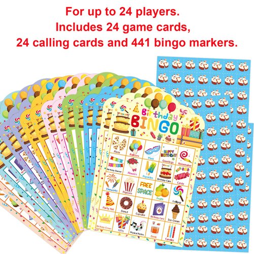 Birthday Bingo Game 24 Players for Kids Die-Cut Bingo Cards Party Game School Classroom Activities Supplies