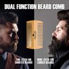 Beard Brush for Men & Beard Comb Set w/Mustache Scissors Grooming Kit, Natural Boar Bristle Brush, Dual Action Wood Comb, and Travel Bag Great for Christmas Gift (Bamboo)