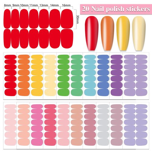 WOKOTO 20 Sheets Solid Nail Polish Strips Full Nail Wraps for Women Girls Solid Nail Stickers Nail Art Wraps VividNail Color Strips for Women Nails Polish Stickers Gel Nail Stickers Strips for Nails