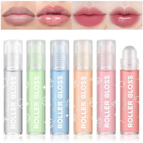 YIBABY 6 PCS Hydrating Glitter Lip Oil Set, Long Lasting Transparent Moisturizing No-Sticky High Shine Lip Gloss, Rollerball Lip Plumping Oil for Girls & Women