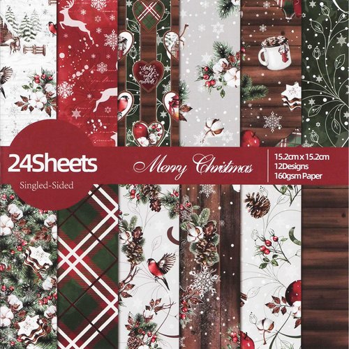 Christmas Scrapbook Paper Pad 6x6 inch, Assorted Pattern,24pcs Scrapbooking DIY Decorative Cardmaking Craft Paper (Vintage Christmas)